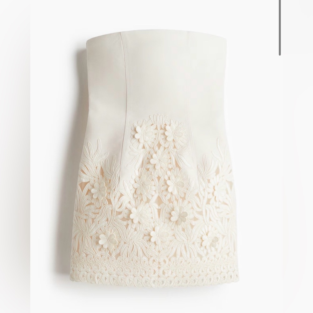 Strapless Ivory Floral Appliqué Mini Dress